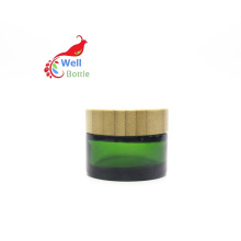 eco friendly custom cream cosmetic green glass jar with bamboo lid wooden lid for skin care packaging BJ-77N